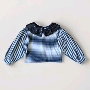American Girl Something Navy Stripes & Sparkle Top Girls XS 6 Preppy Sequins